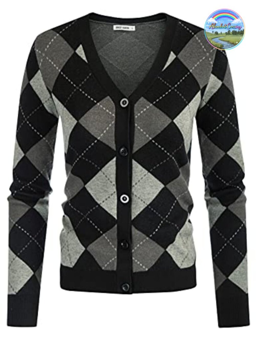 Slim Fit Argyle Button Down Cardigan V-Neck Long Sleeve Knit Sweater